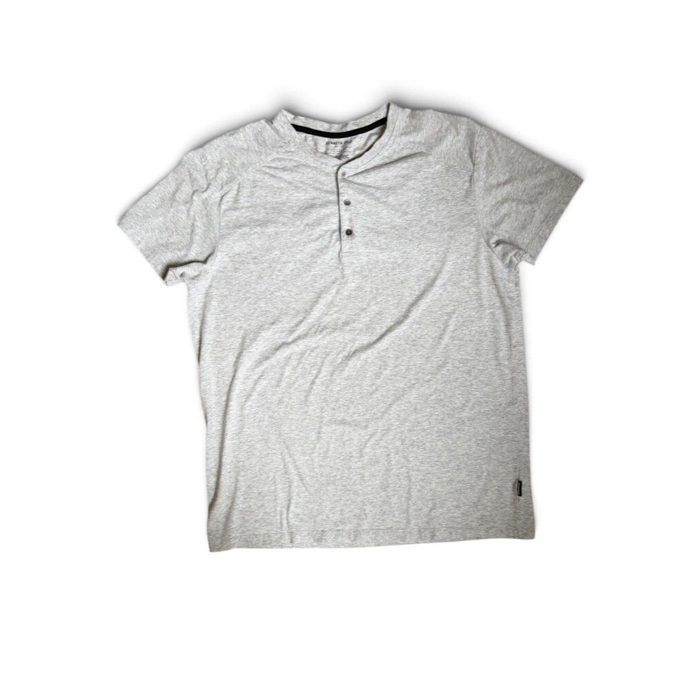 Kenneth Cole New York Mens White Henley Shirt Short Sleeve Cotton Stretch Large